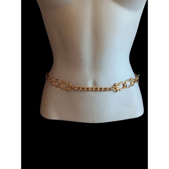 Belt Gold Tone Chain and Alternating Fish Link Waist Jewelry 40" Adjustable - Picture 3 of 8